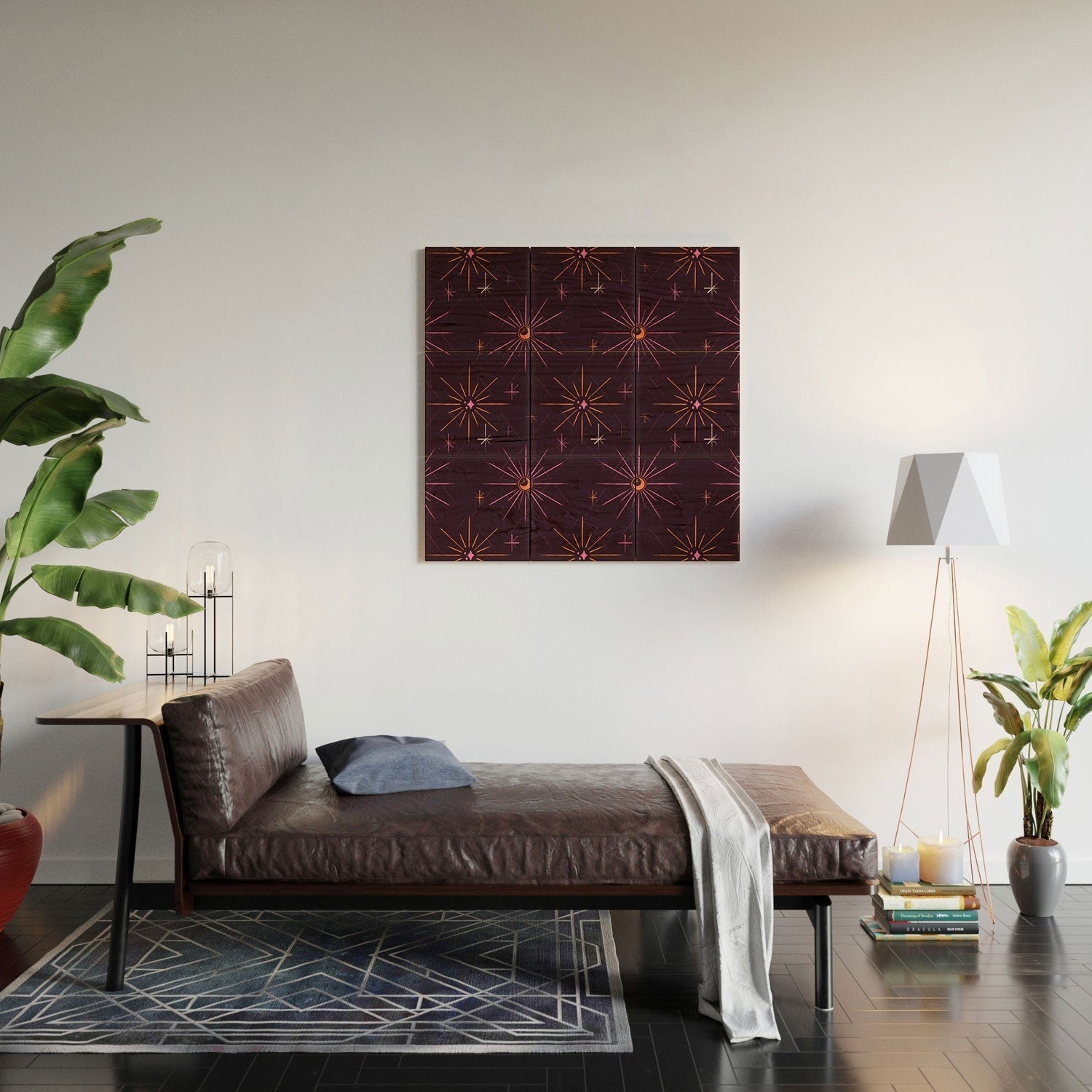 Little Om Pattern Little Moon plum Wood Wall Mural