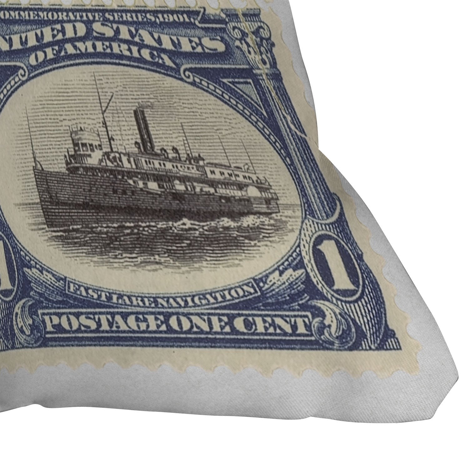 DENY Designs 1901 1c Fast Lake Navigation Stamps Outdoor Throw Pillow