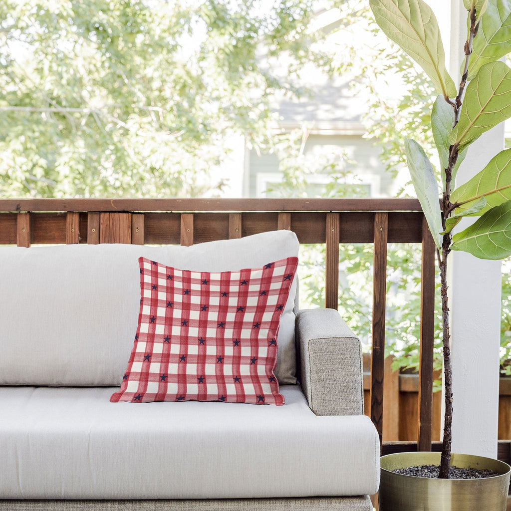 DENY Designs Red Gingham plus Stars Outdoor Throw Pillow
