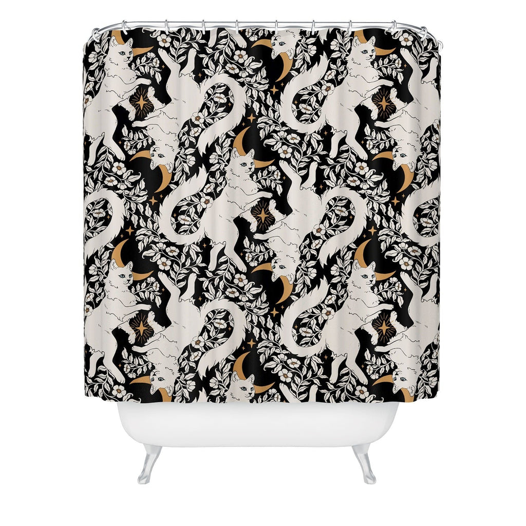 Avenie Celestial Cats Gold Shower Curtain