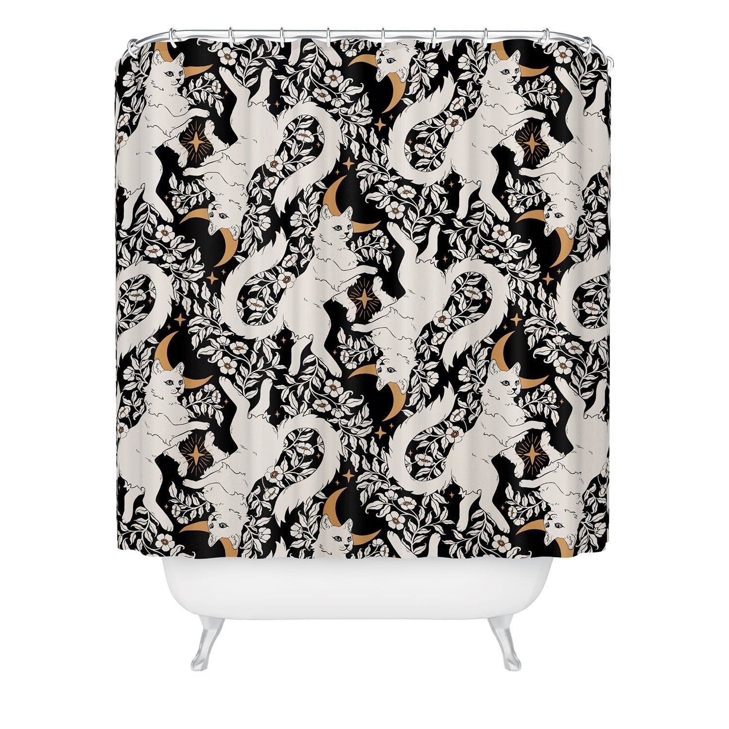 Avenie Celestial Cats Gold Shower Curtain