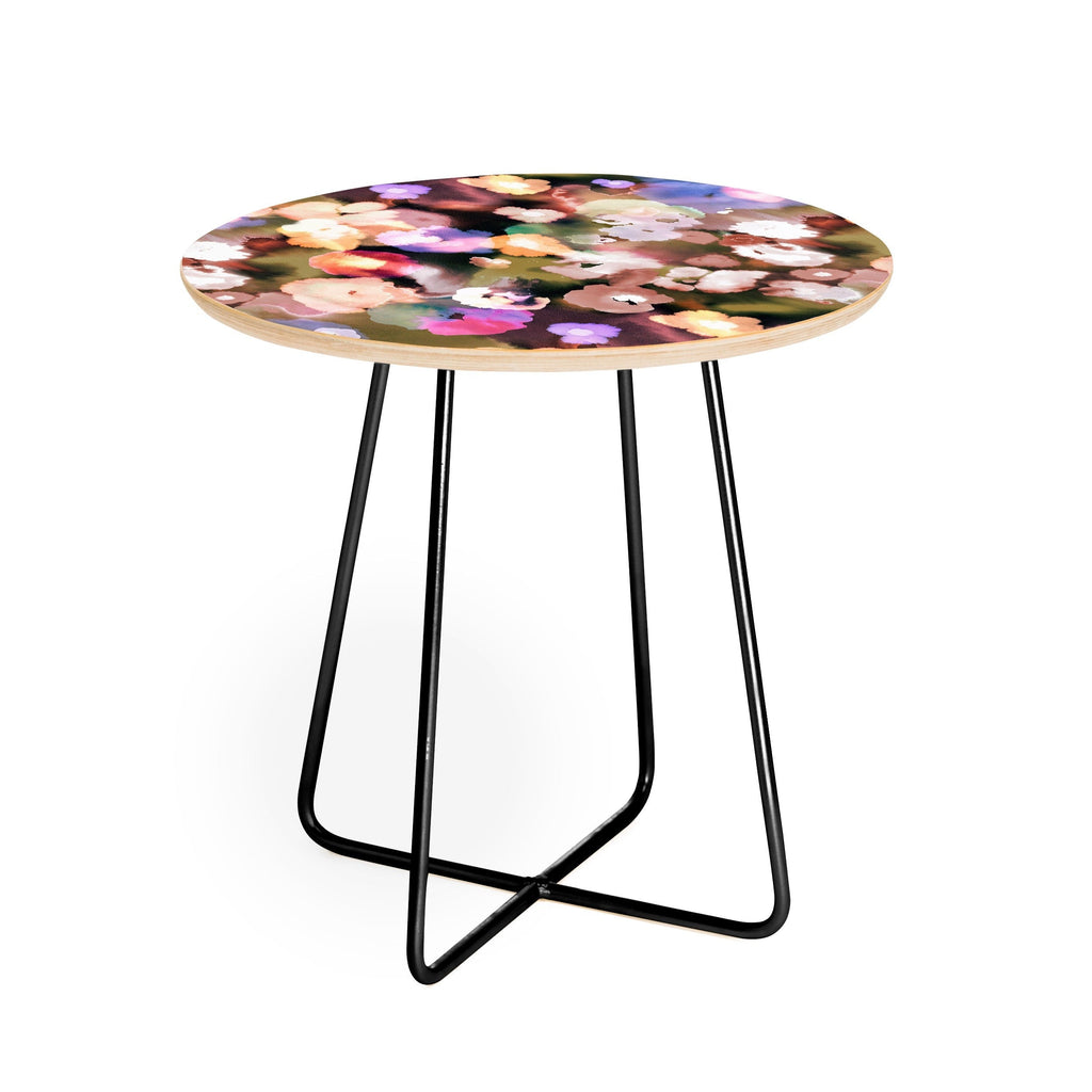 Ninola Design Botanic Retreat Ombre Abstract Watercolor Flowers Pink gold Round Side Table