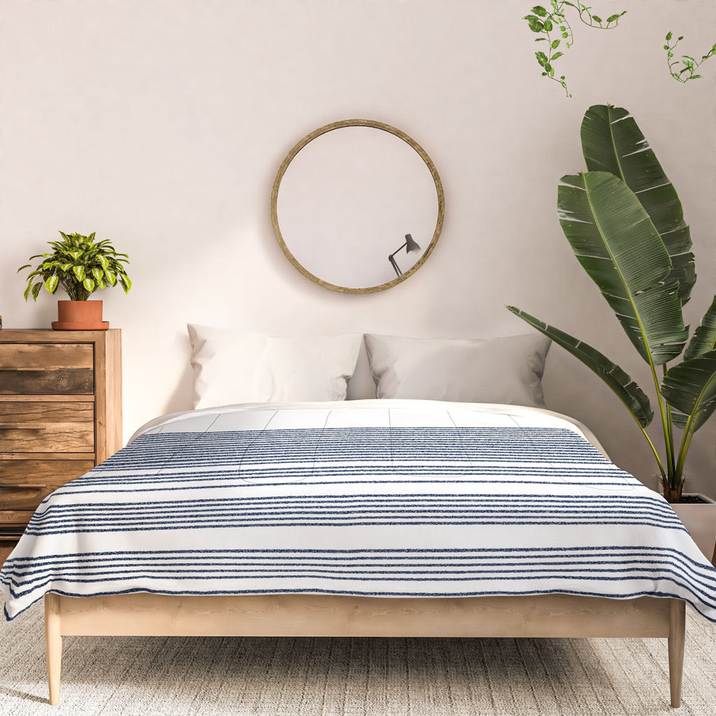 Kierkegaard Design Studio organic stripes naut navy blue and white Comforter