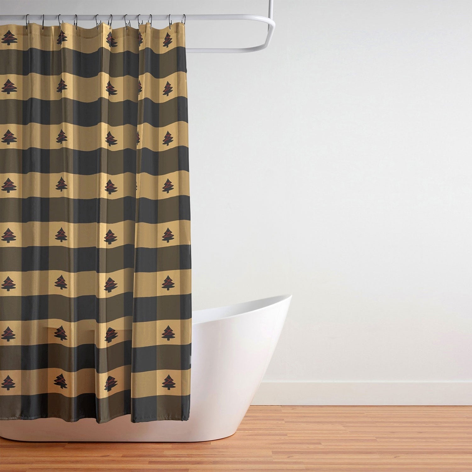 Design by Spark Black Gold Tree Tree Gingham Shower Curtain