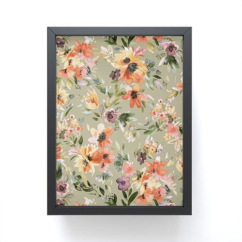 Ninola Design Botanic Retreat Painterly Tropical Flowers Sage Green Framed Mini Art Print