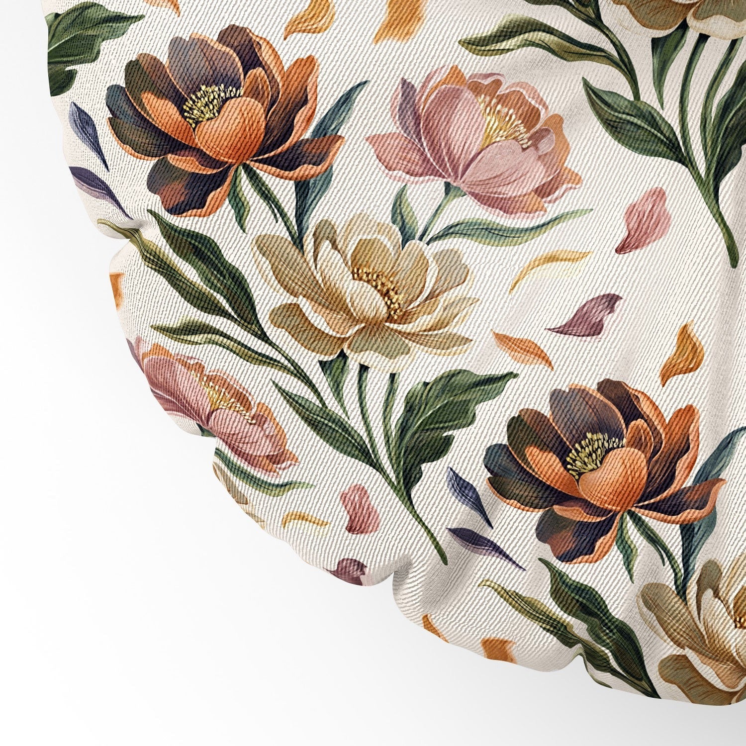 Marta Barragan Camarasa Hand Painted Peony Florals Floor Pillow Round