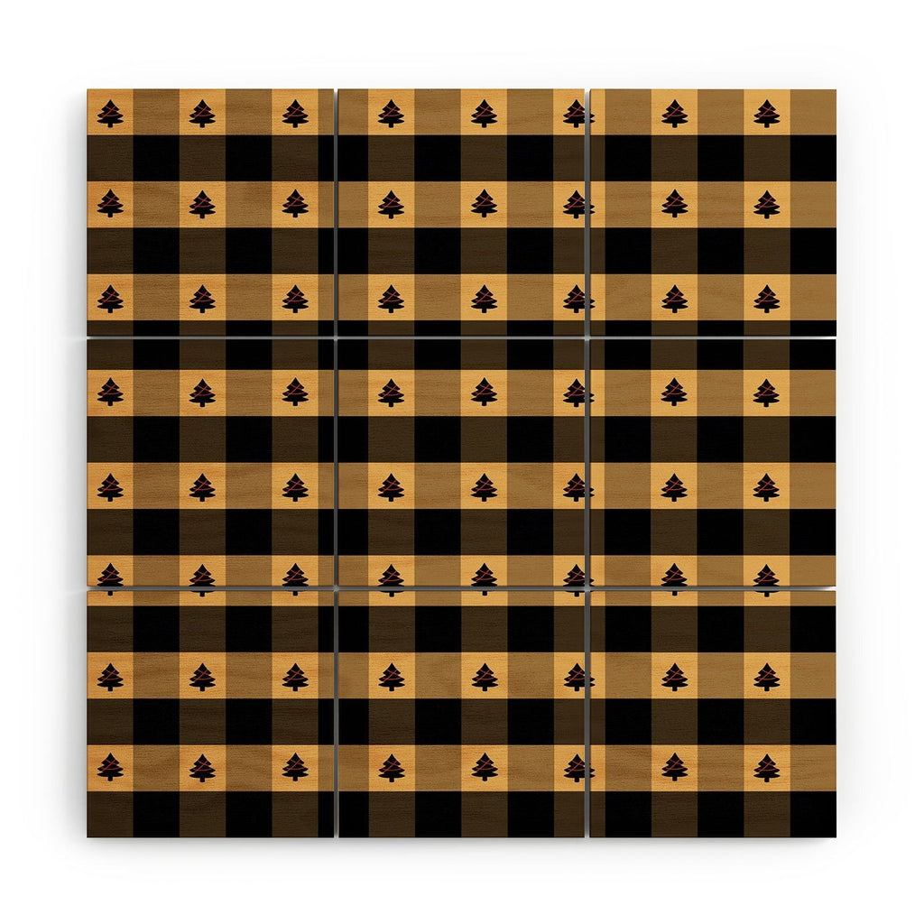 Design by Spark Black Gold Tree Tree Gingham Wood Wall Mural