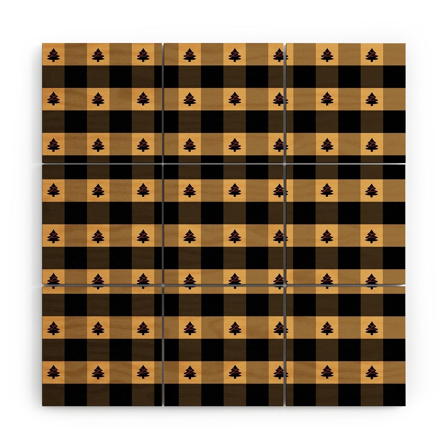 Design by Spark Black Gold Tree Tree Gingham Wood Wall Mural