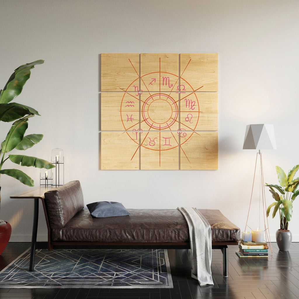 Little Om Zodiac Signs cream Wood Wall Mural