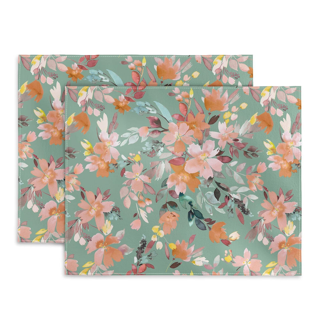 Ninola Design Botanic Retreat Floral Oleander Whimsical Teal Green Placemat