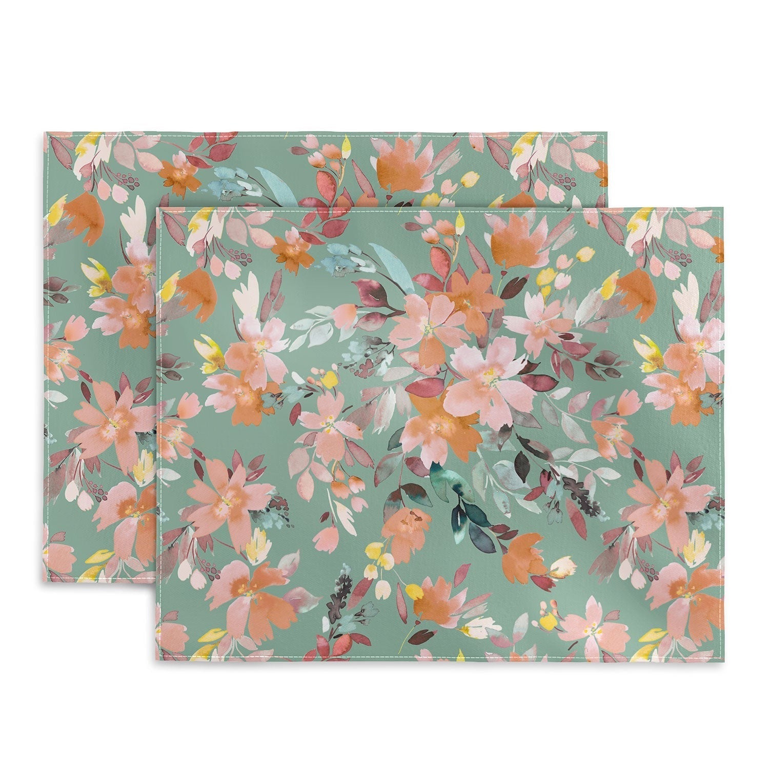 Ninola Design Botanic Retreat Floral Oleander Whimsical Teal Green Placemat