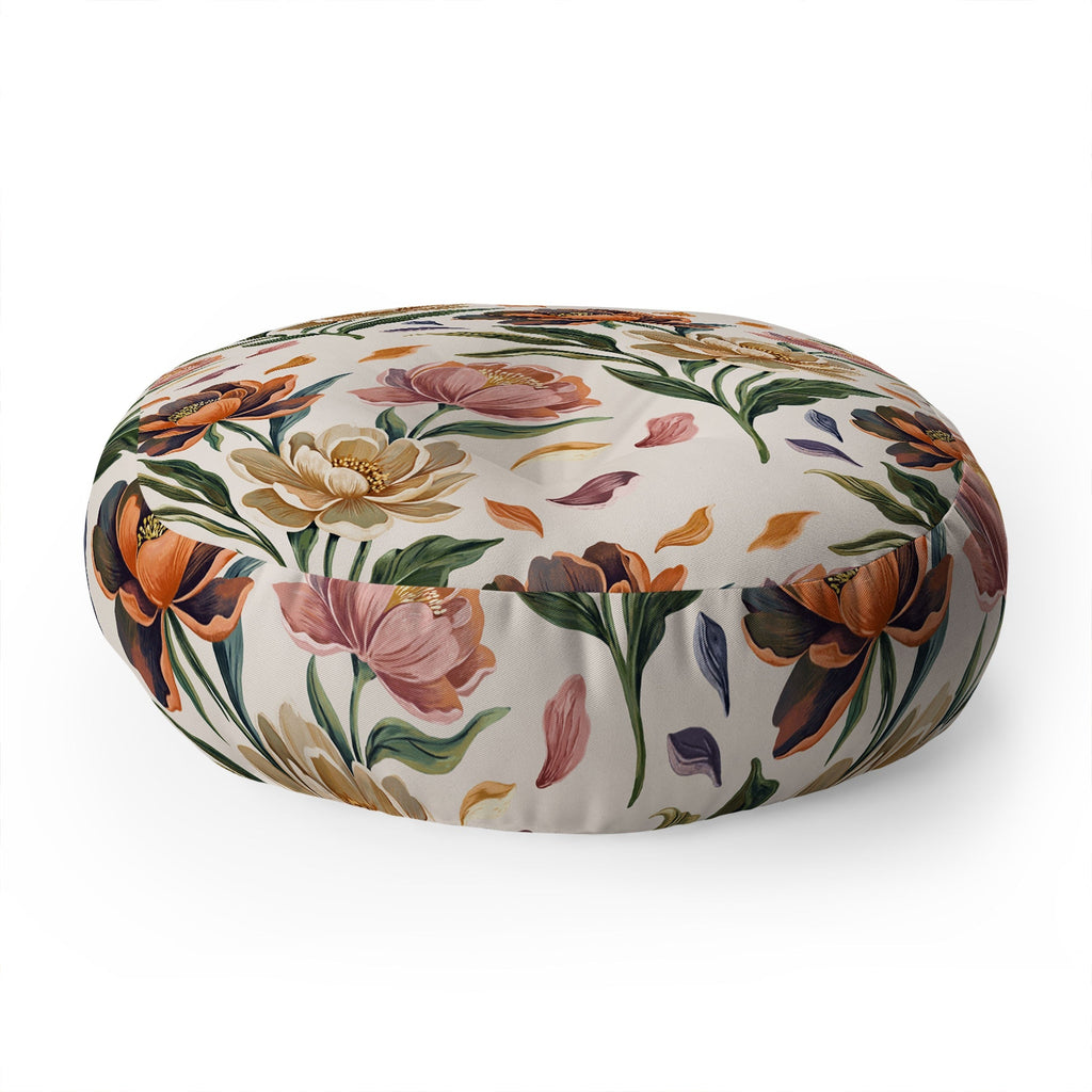 Marta Barragan Camarasa Hand Painted Peony Florals Floor Pillow Round