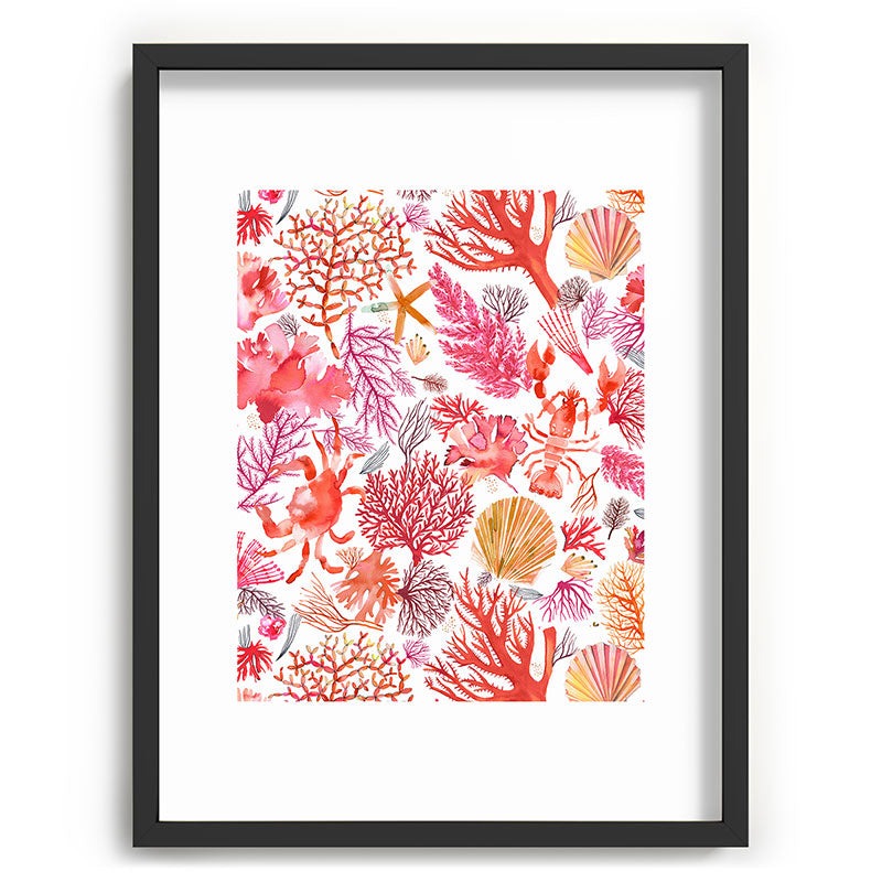 Ninola Design Botanic Retreat Coral Reef Crab Lobster Red Recessed Framing Rectangle
