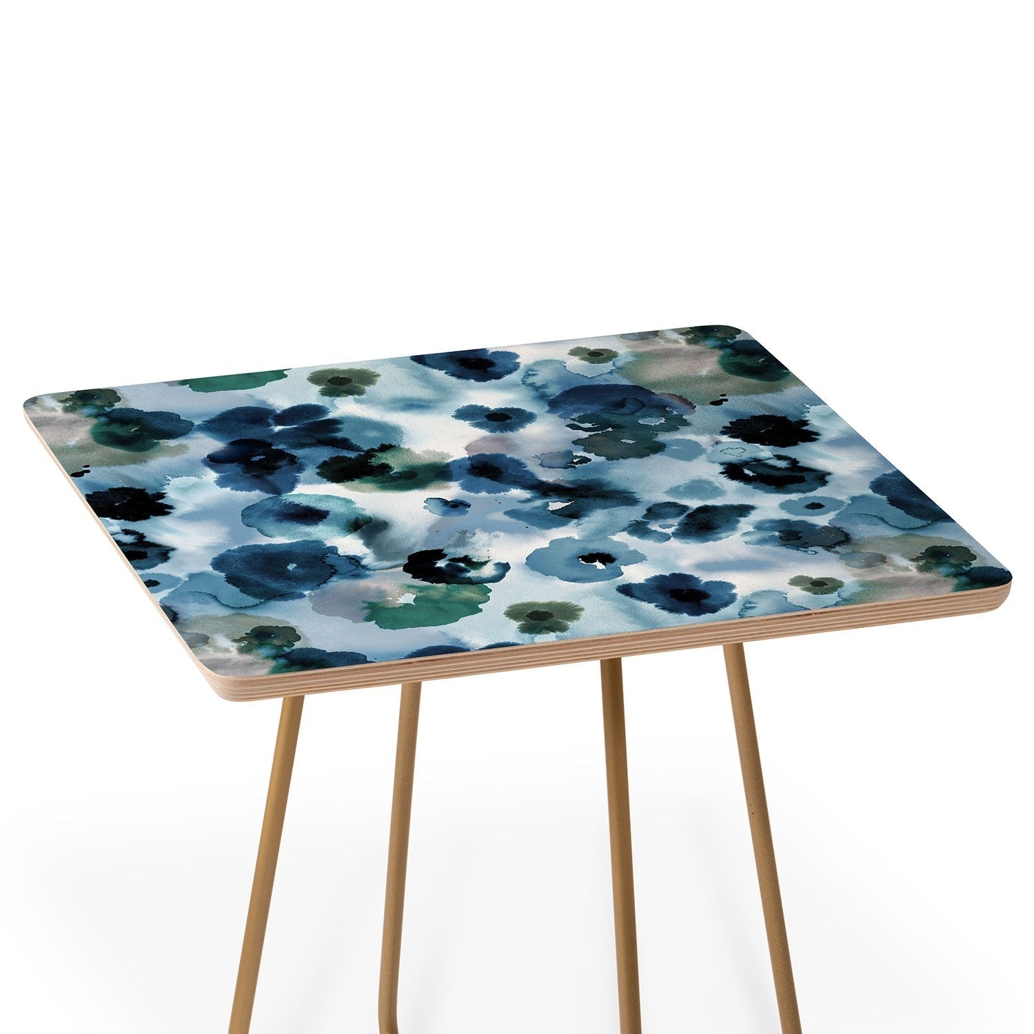 Ninola Design Botanic Retreat Ombre Abstract Watercolor Flowers Blue Navy Side Table