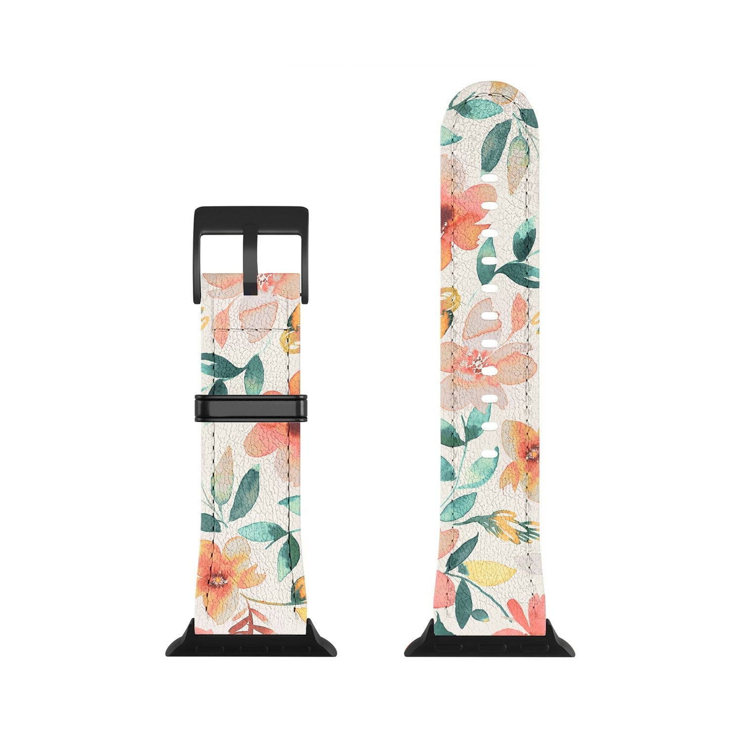 Ninola Design Botanic Retreat Tropical Whimsical Flowers Coral Green Apple Watch Band