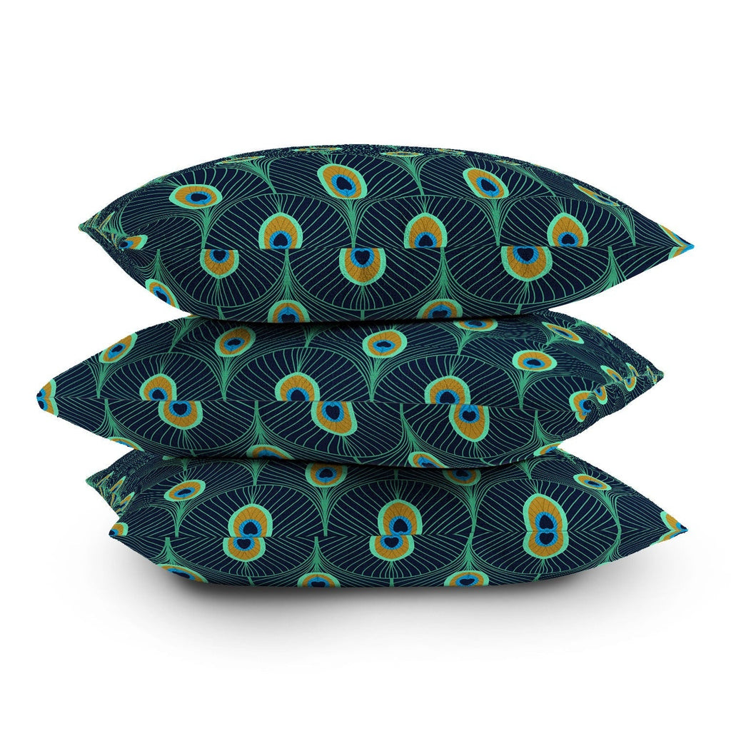 Design by Spark Peacock Deco Feathers Outdoor Throw Pillow
