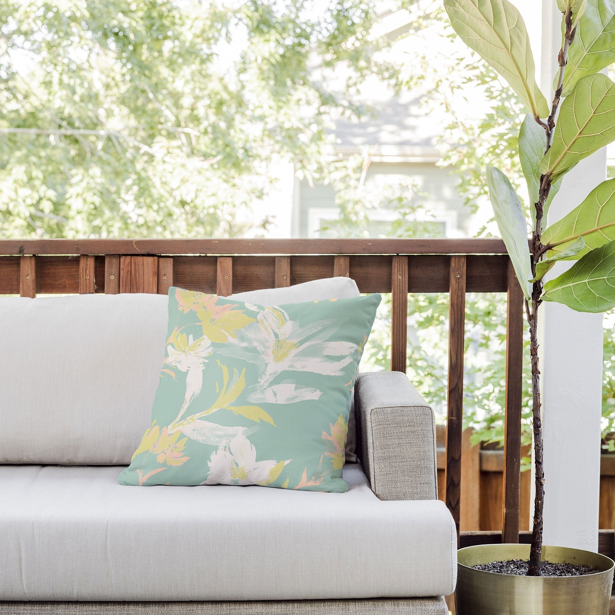 Gabriela Fuente Emma Floral Mint Outdoor Throw Pillow