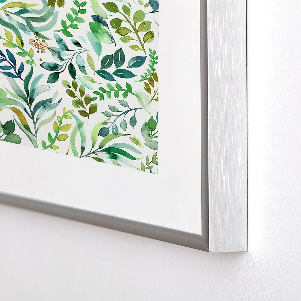Ninola Design Botanic Retreat Loose Botanical Leaves Watercolor Green Metal Framed Art Print