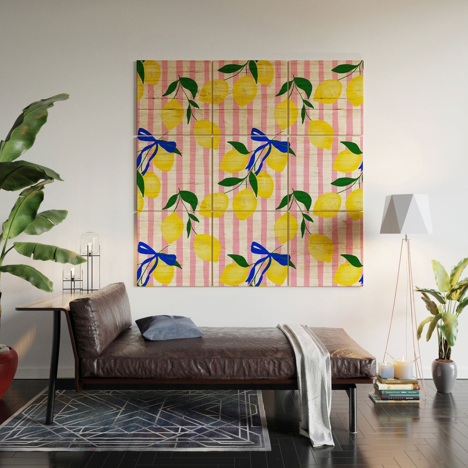 Design by Spark Zesty Lemons and Stripes Wood Wall Mural