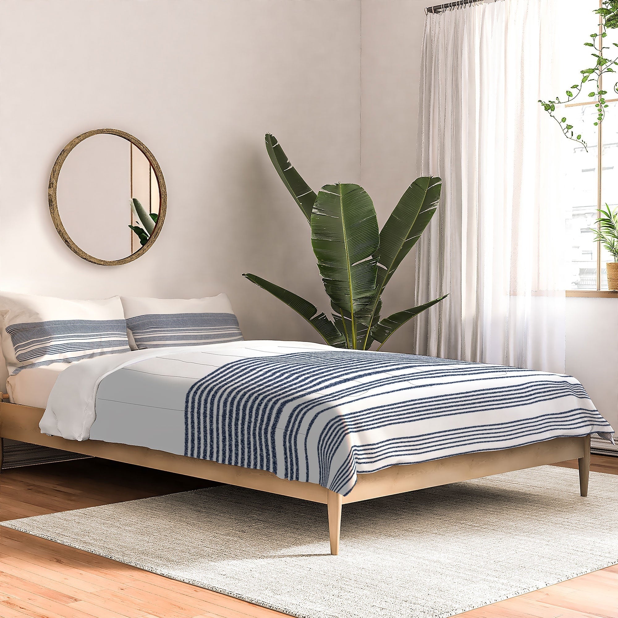 Kierkegaard Design Studio organic stripes naut navy blue and white Comforter