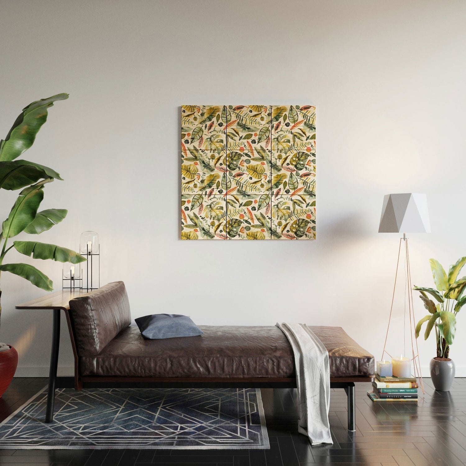 Ninola Design Botanic Retreat Tropical Jungle Leaves Botanical Green Orange Wood Wall Mural