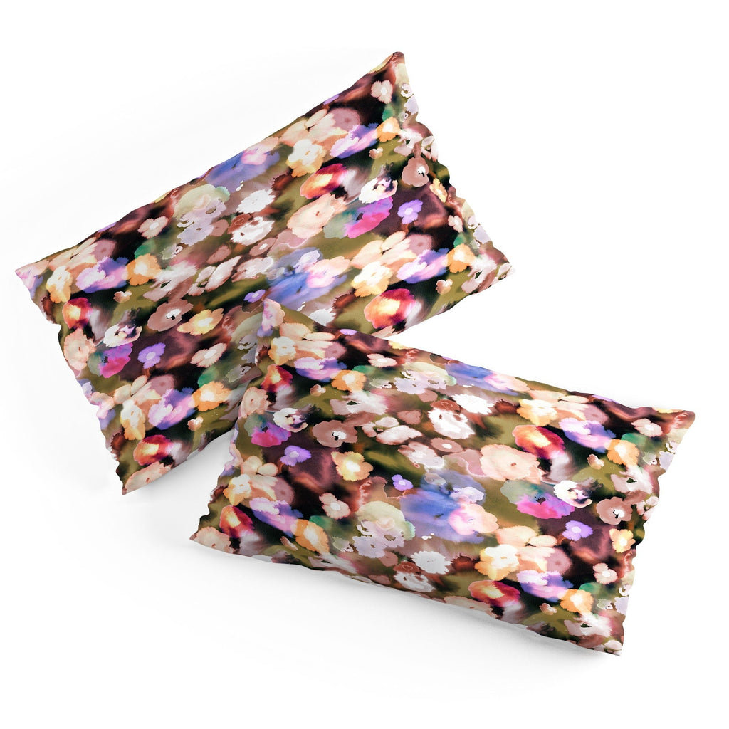 Ninola Design Botanic Retreat Ombre Abstract Watercolor Flowers Pink gold Pillow Shams