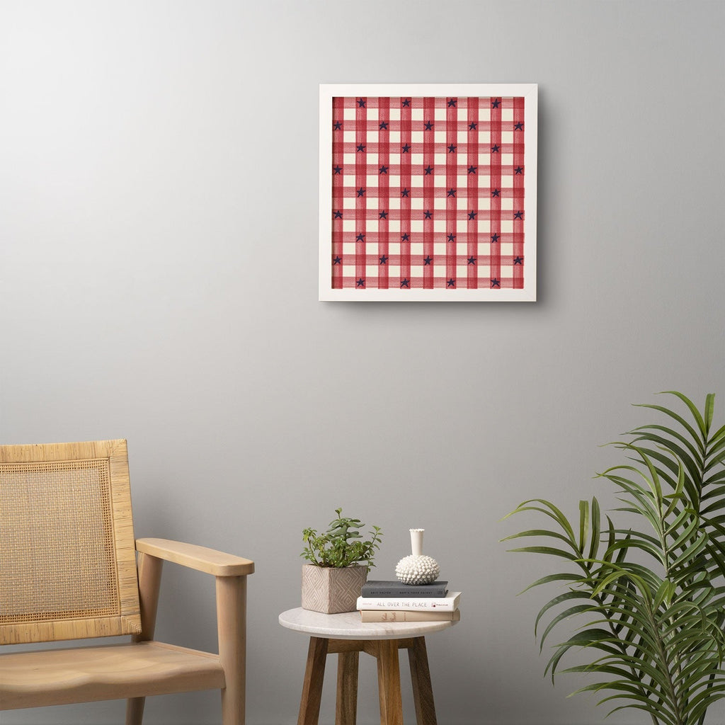 DENY Designs Red Gingham plus Stars Framed Wall Art