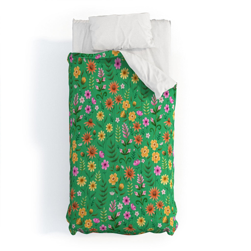 Pimlada Phuapradit Ditsy Spring Floral Green Comforter