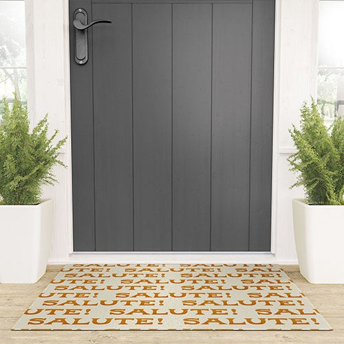 Jessica Molina Salute Gold Pattern on Cream Welcome Mat