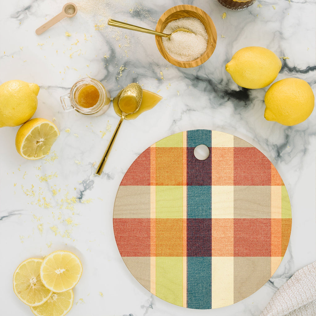 Marta Barragan Camarasa Retro Picnic Plaid Warm Tones Cutting Board Round