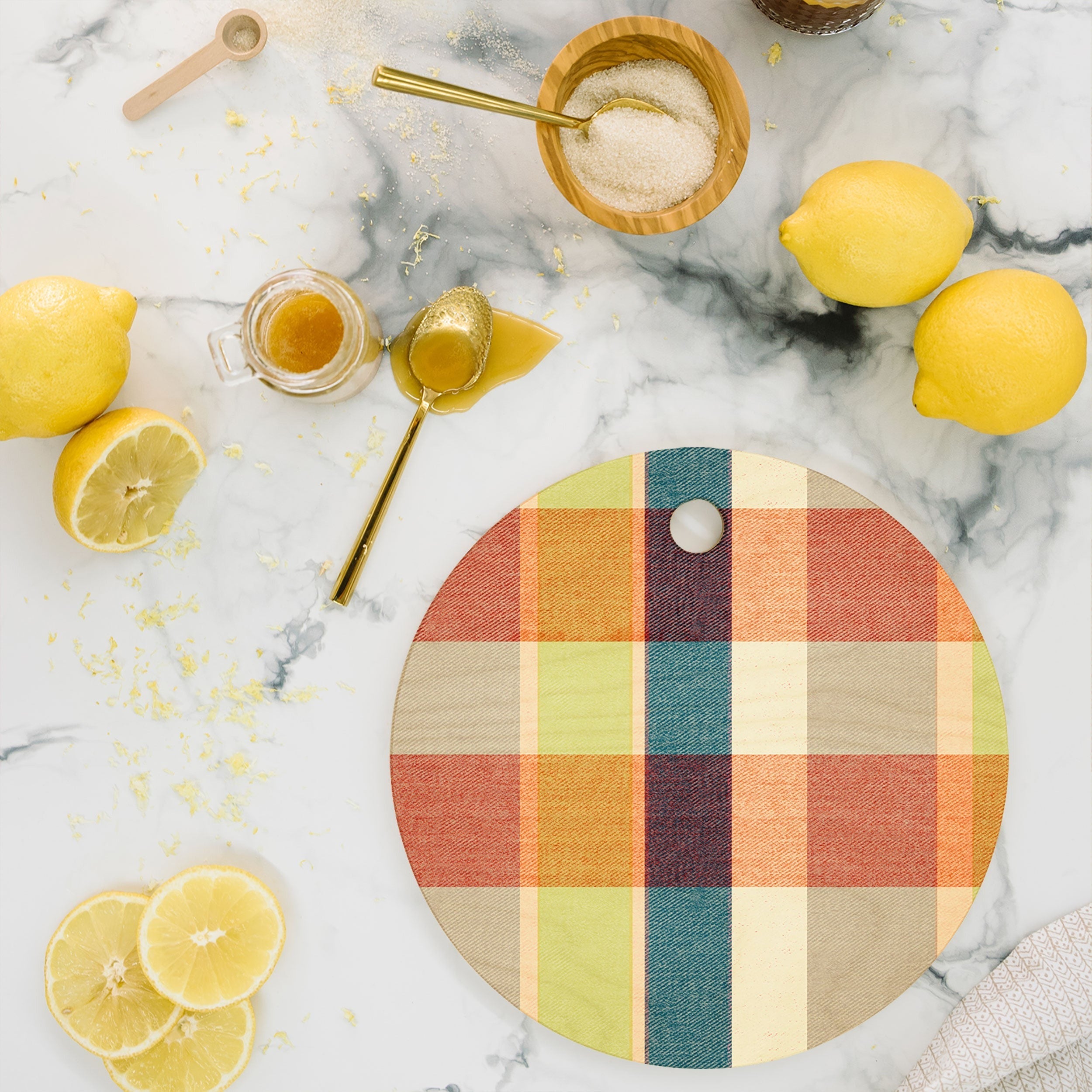 Marta Barragan Camarasa Retro Picnic Plaid Warm Tones Cutting Board Round