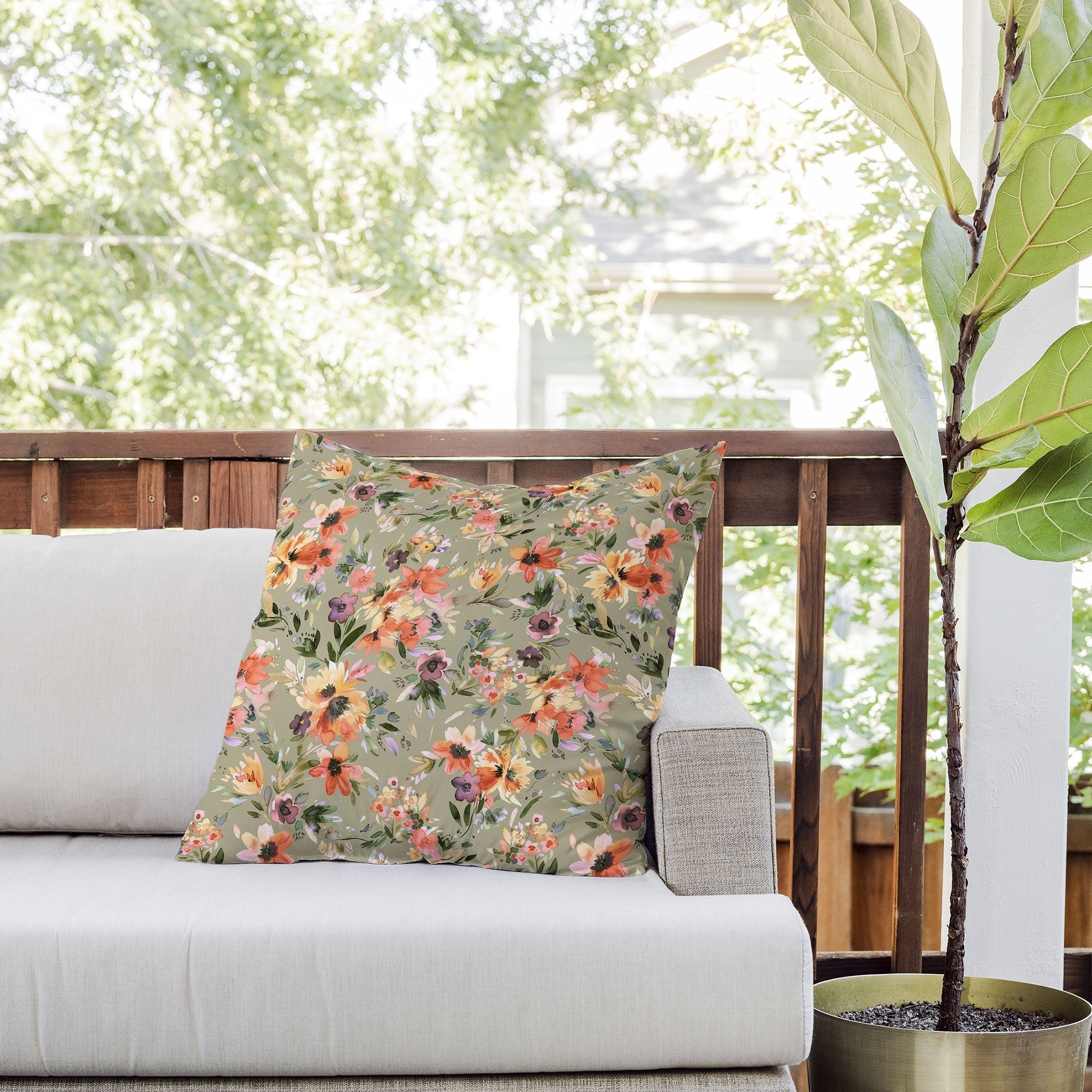 Ninola Design Botanic Retreat Floral Oleander Whimsical Teal Green Outdoor Throw Pillow