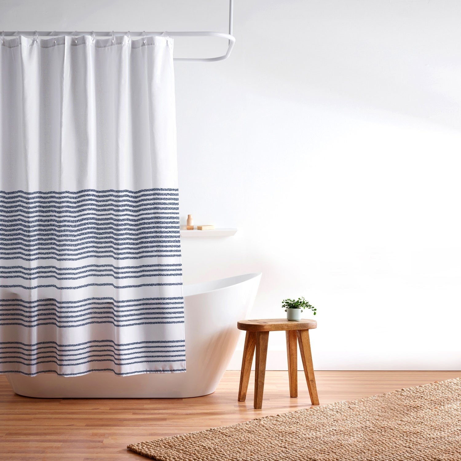 Kierkegaard Design Studio organic stripes naut navy blue and white Shower Curtain