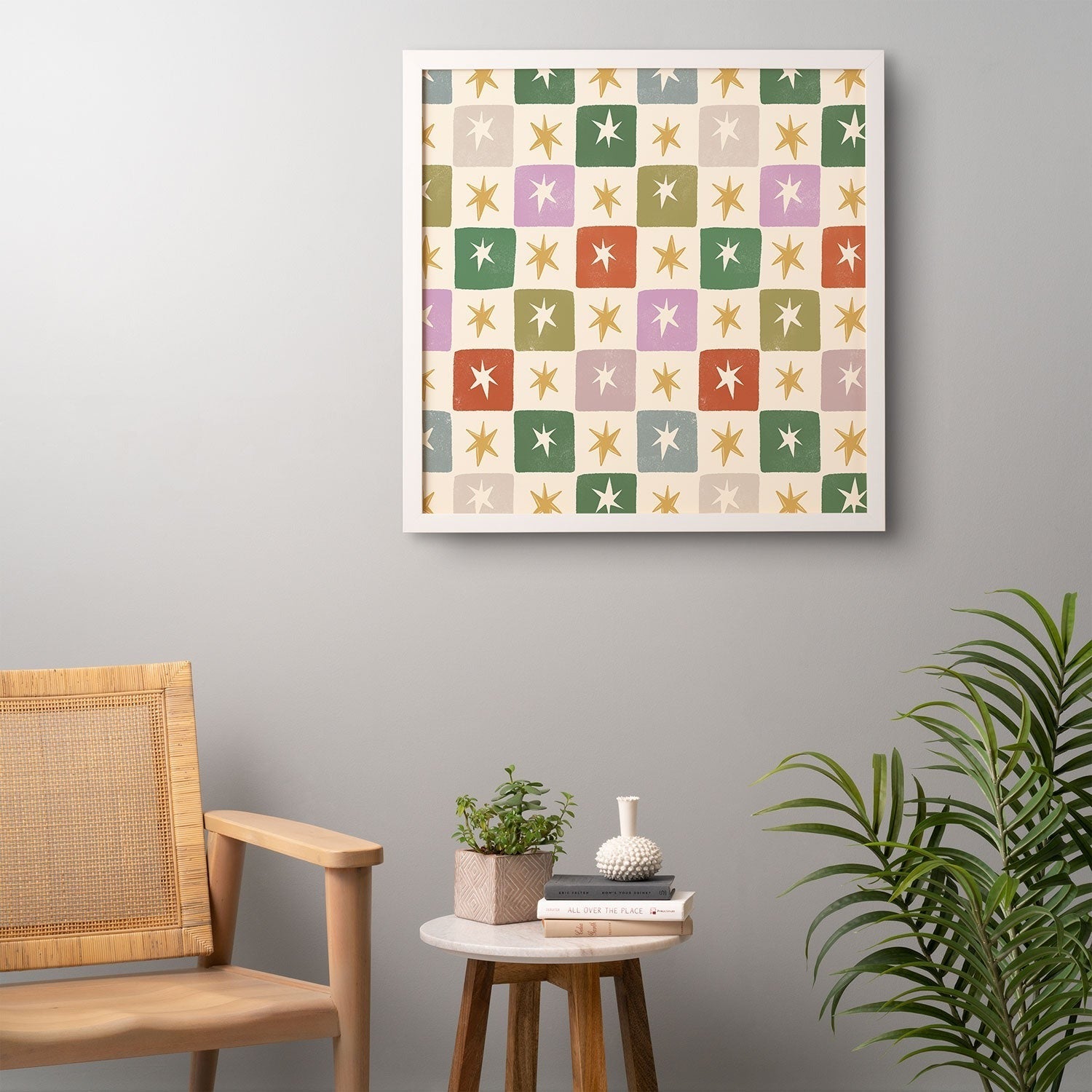 LouBruzzoni Retro Star Block Pattern Framed Wall Art