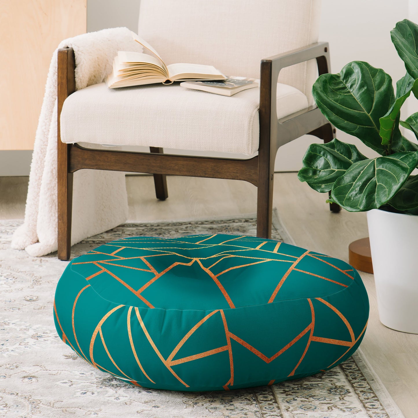 Elisabeth Fredriksson Copper and Teal Floor Pillow Round