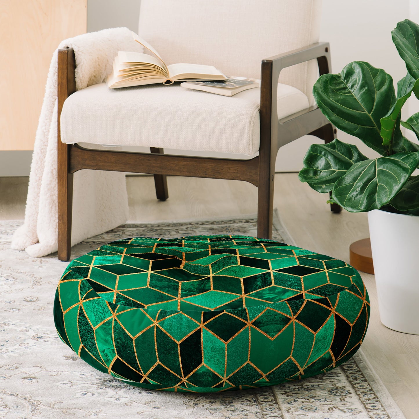 Elisabeth Fredriksson Emerald Cubes Floor Pillow Round