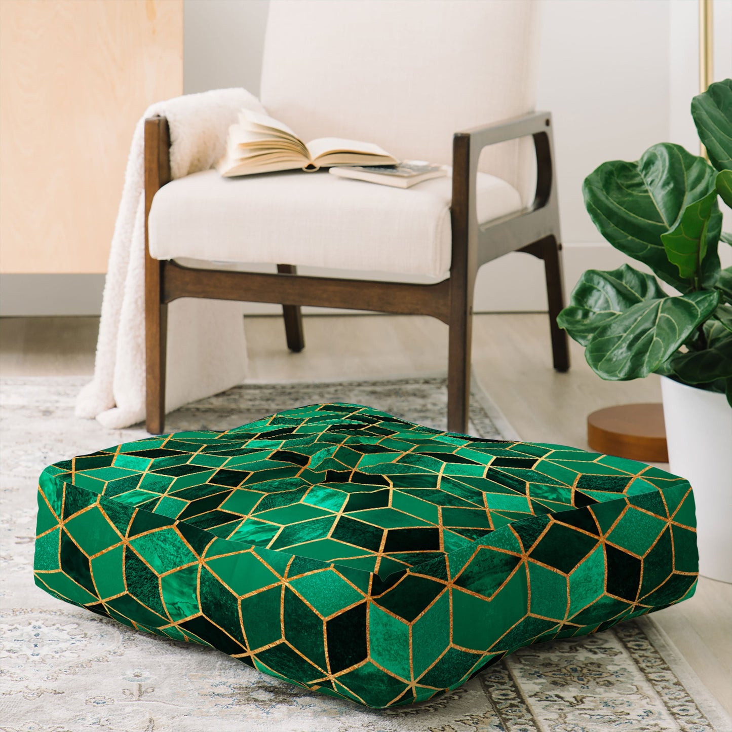 Elisabeth Fredriksson Emerald Cubes Floor Pillow Square
