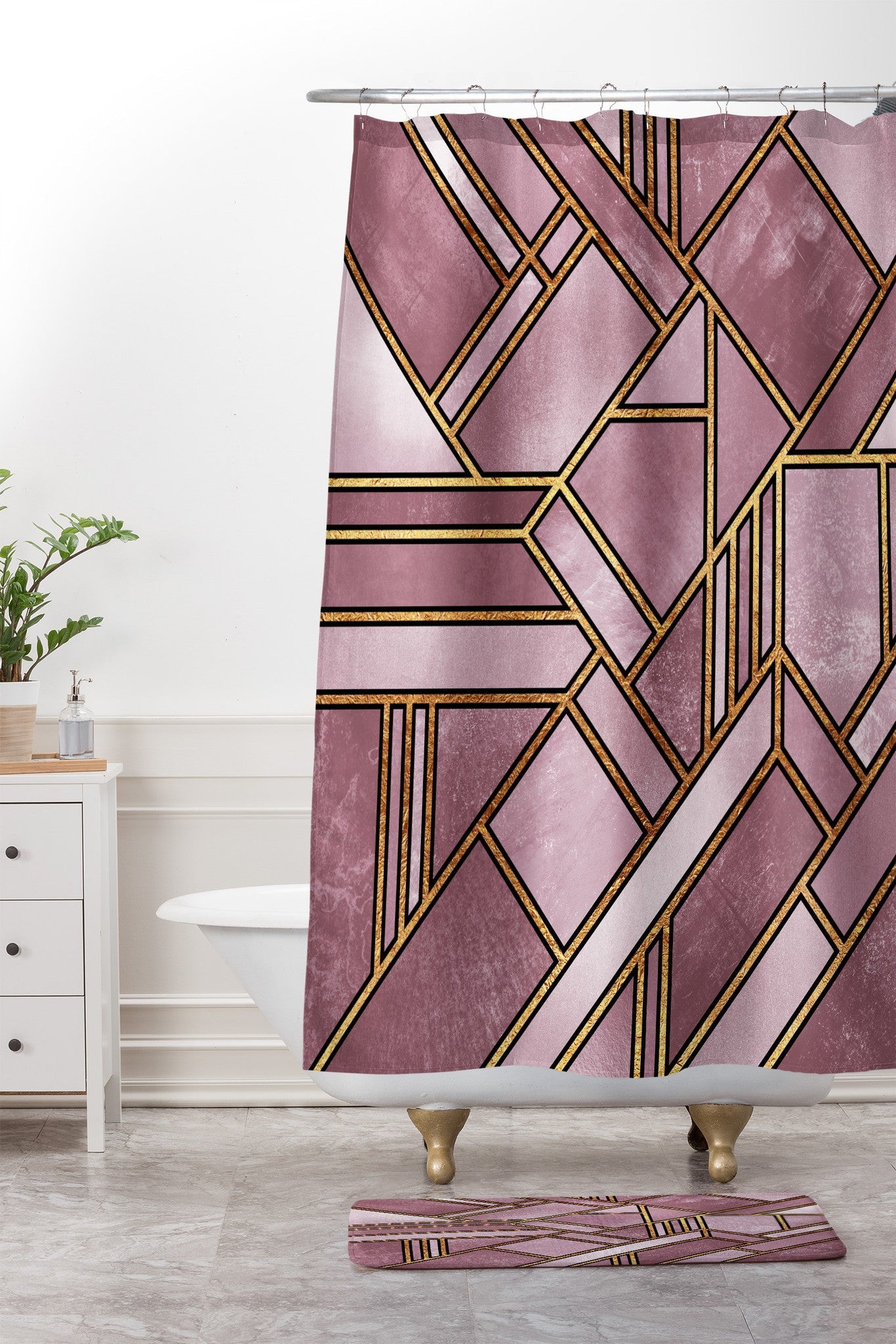 Elisabeth Fredriksson Geo Gold 1 Shower Curtain And Mat