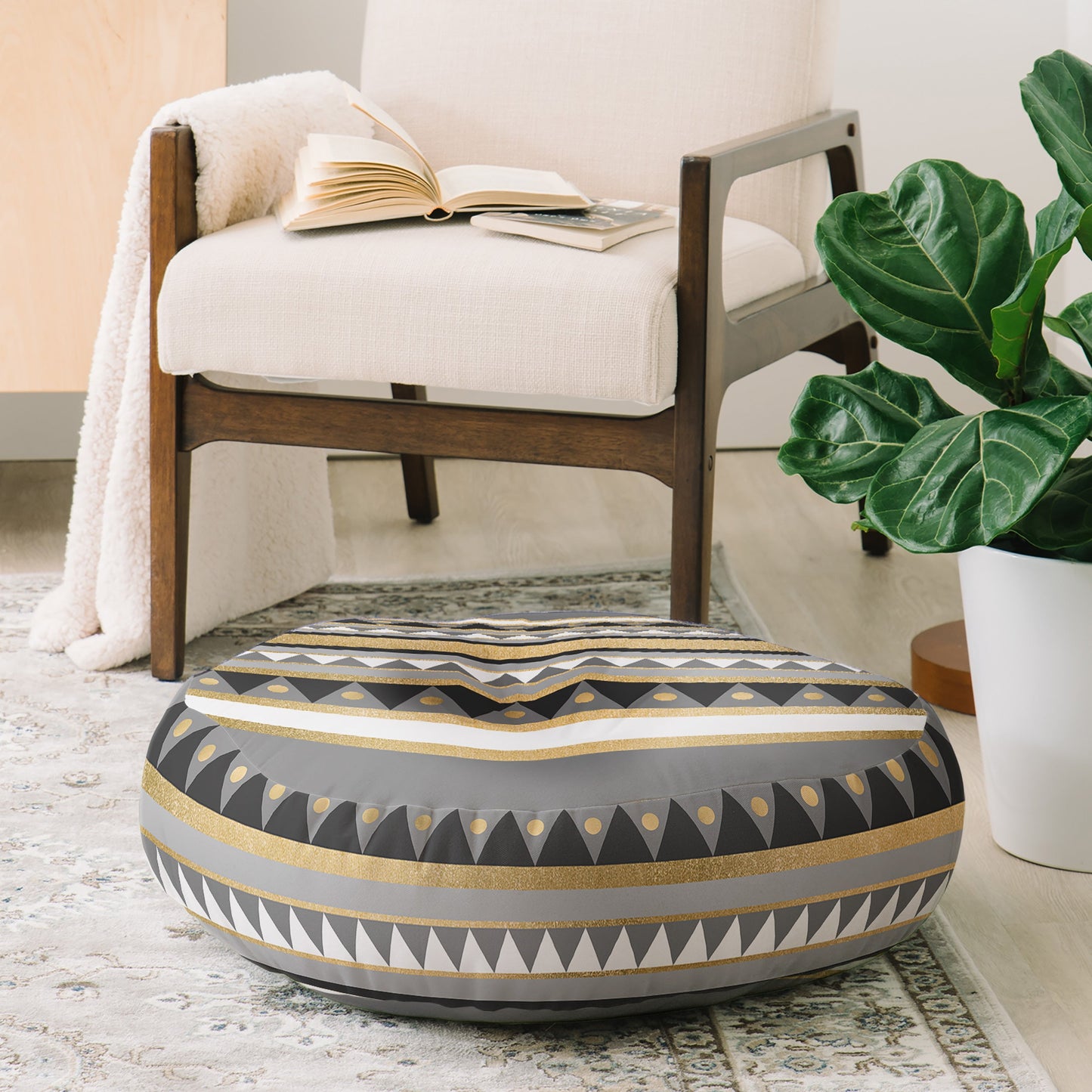 Elisabeth Fredriksson Golden Tribal Floor Pillow Round