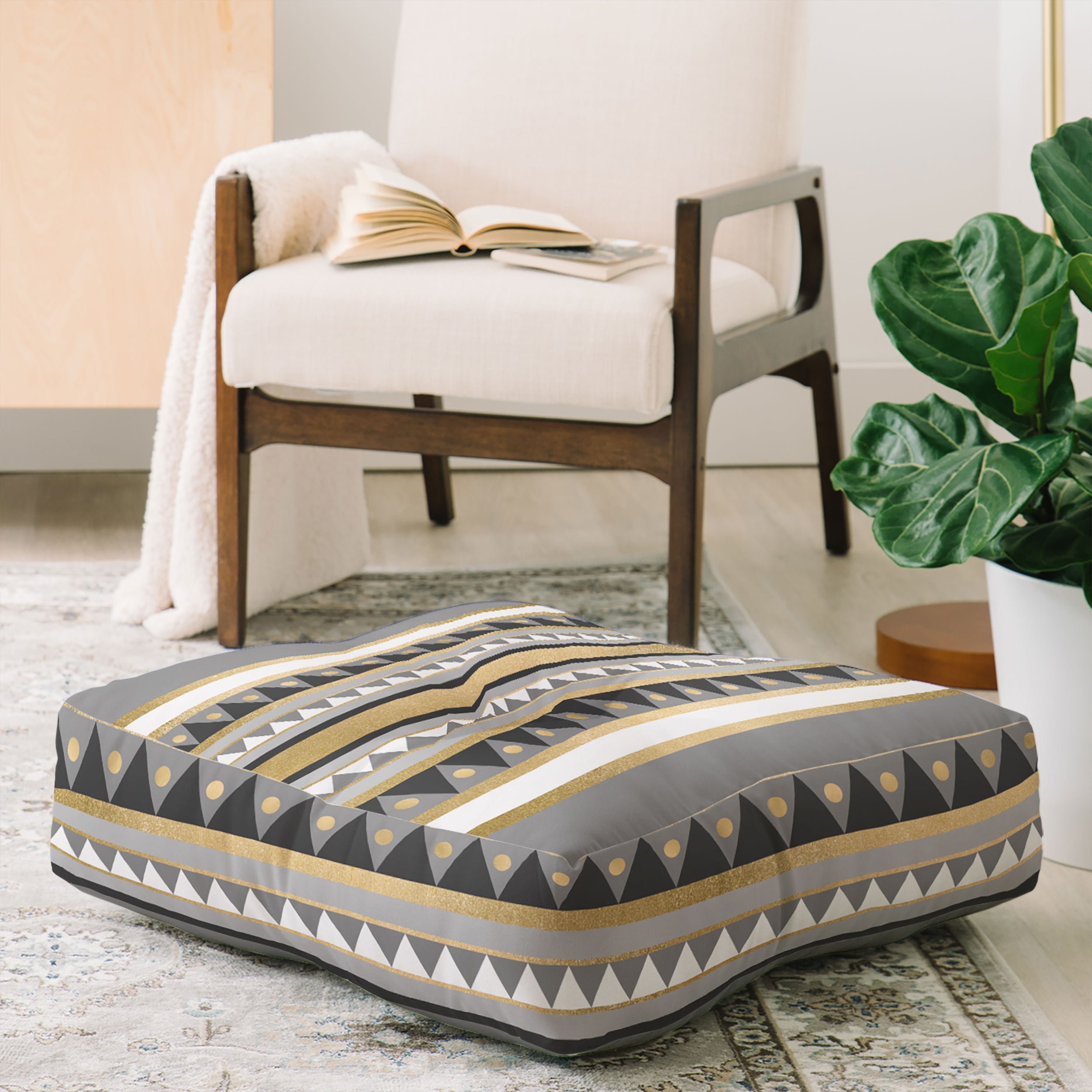 Elisabeth Fredriksson Golden Tribal Floor Pillow Square