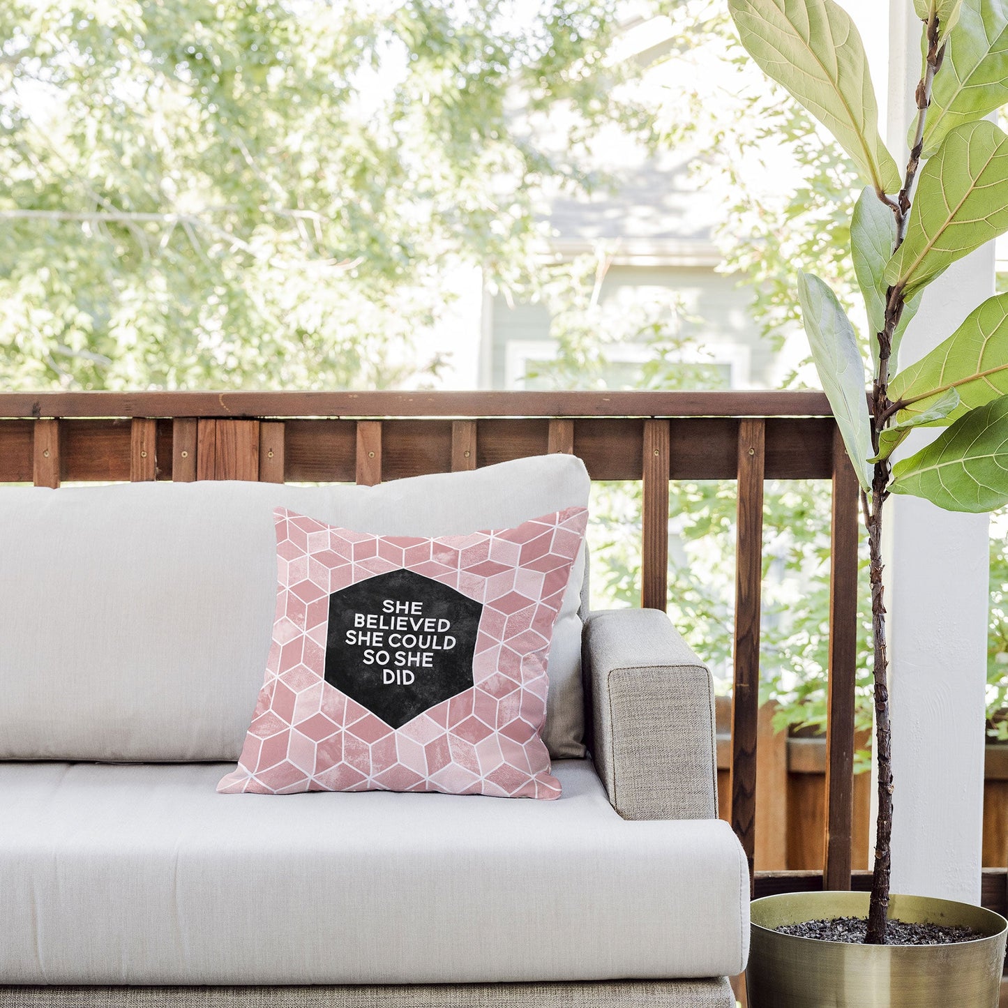 Elisabeth Fredriksson She Believed She Could Pink Outdoor Throw Pillow