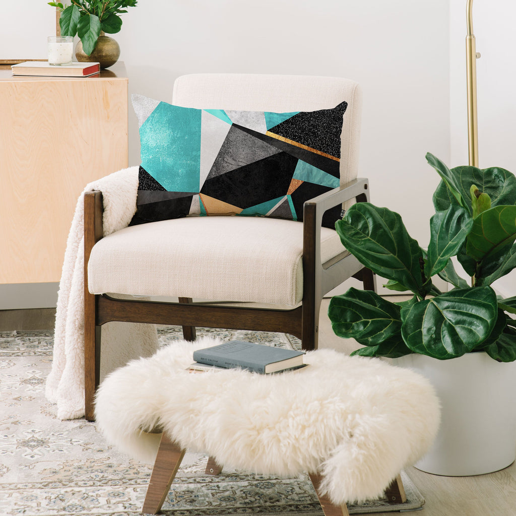 Elisabeth Fredriksson Turquoise Geometry Oblong Throw Pillow