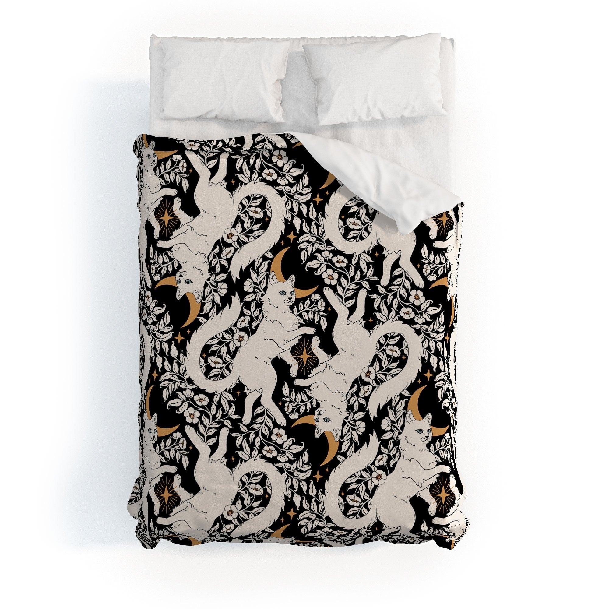 Avenie Celestial Cats Gold Duvet Cover