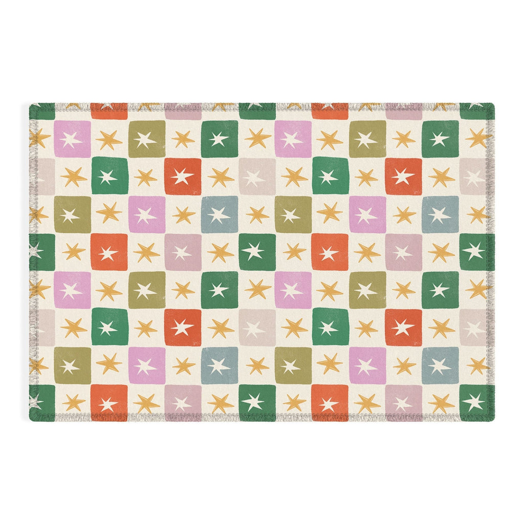 LouBruzzoni Retro Star Block Pattern Outdoor Rug