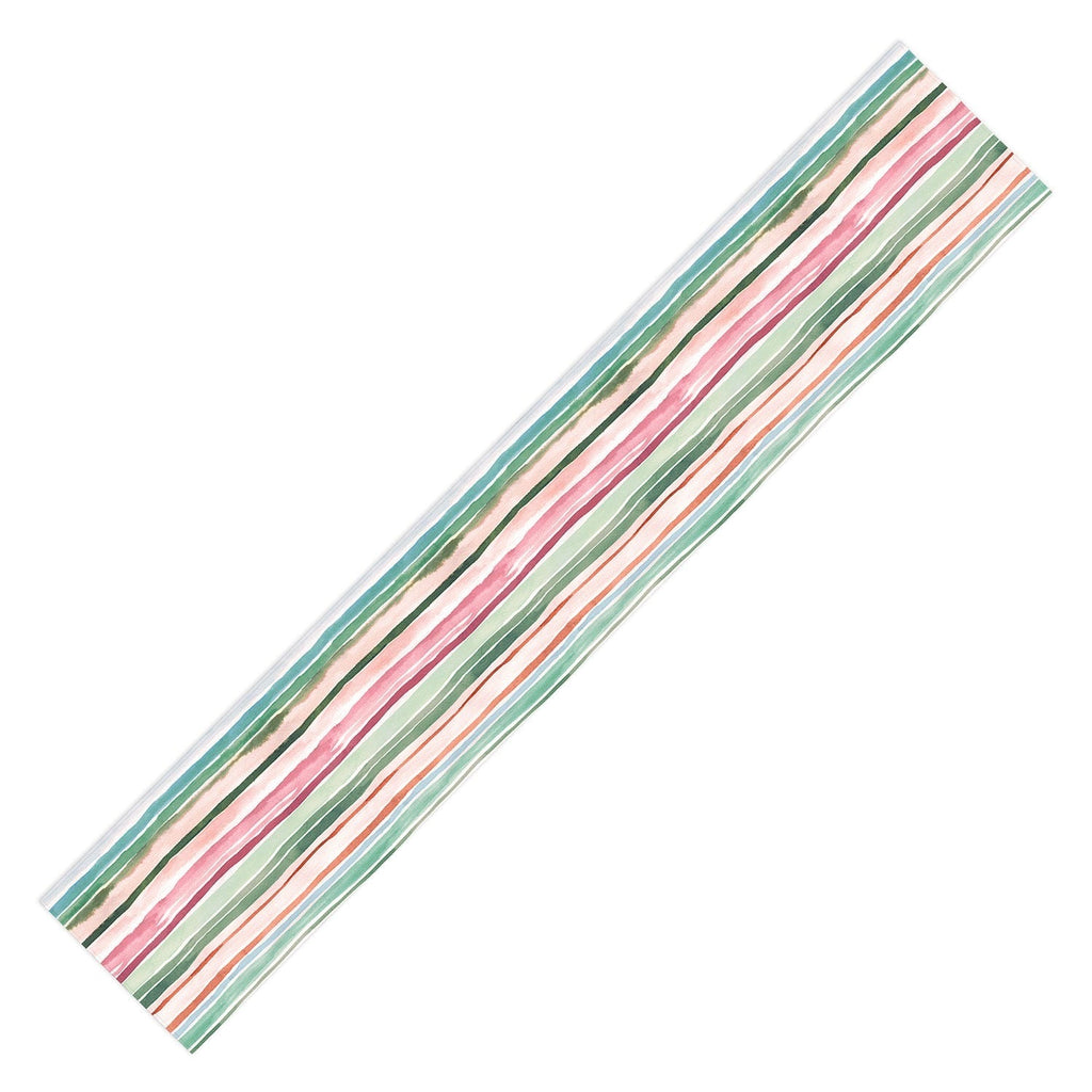 Ninola Design Botanic Retreat Watercolor Stripes Green Orange Red Table Runner