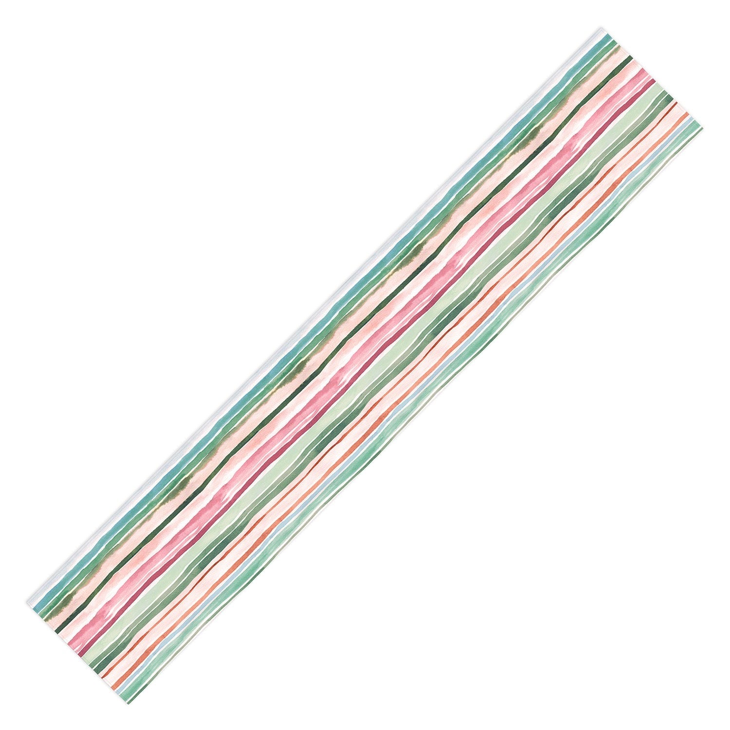 Ninola Design Botanic Retreat Watercolor Stripes Green Orange Red Table Runner