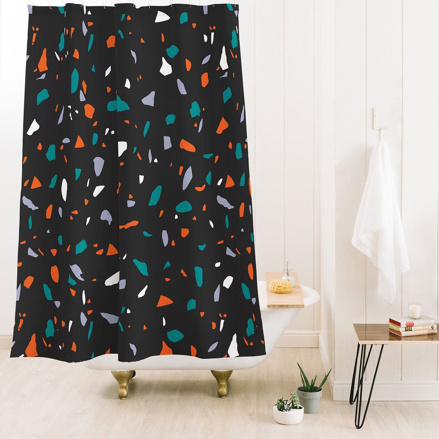 Emanuela Carratoni Black Terrazzo Shower Curtain
