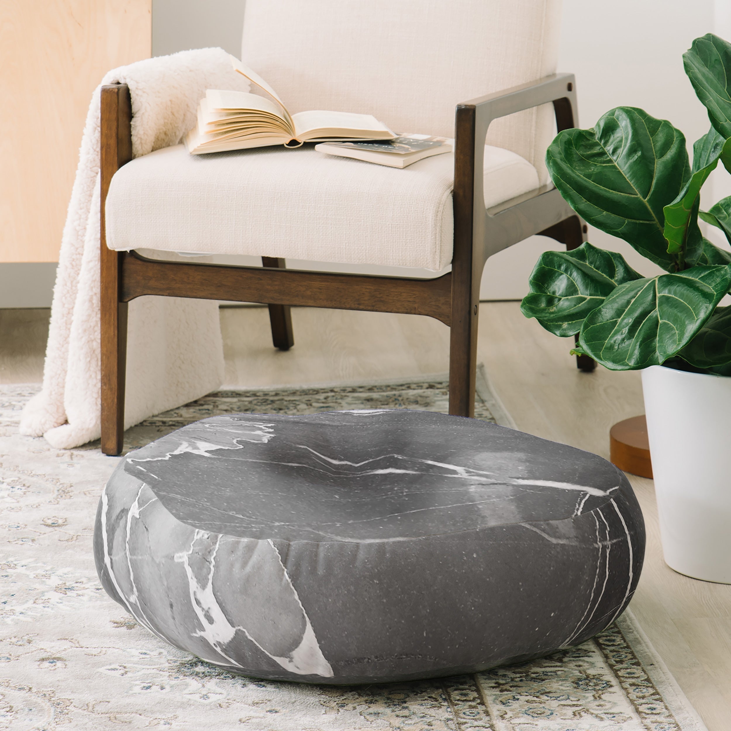 Emanuela Carratoni Grey Marble Floor Pillow Round
