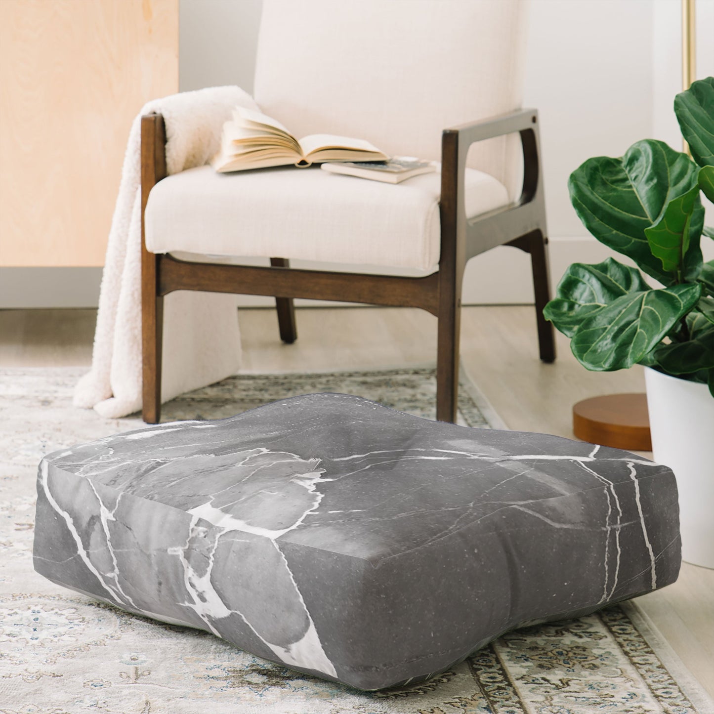 Emanuela Carratoni Grey Marble Floor Pillow Square