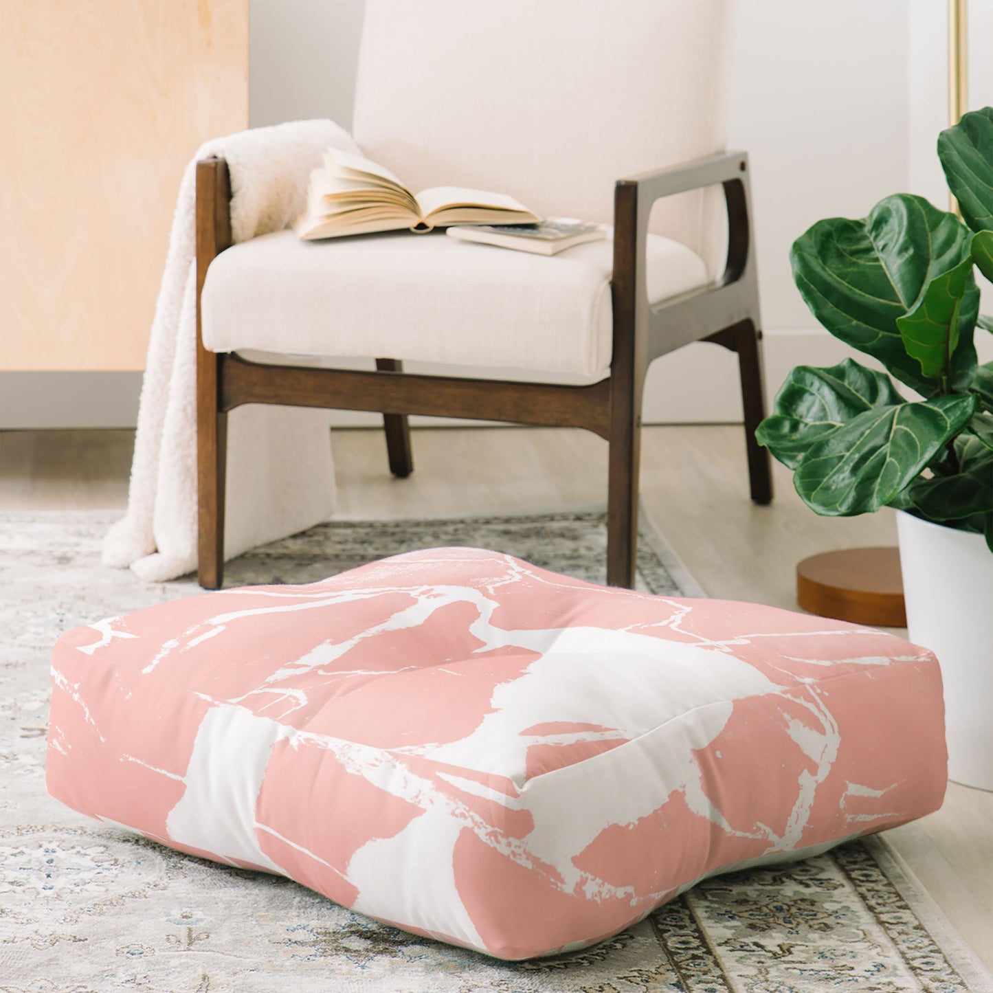 Emanuela Carratoni Pink Marble with White Floor Pillow Square